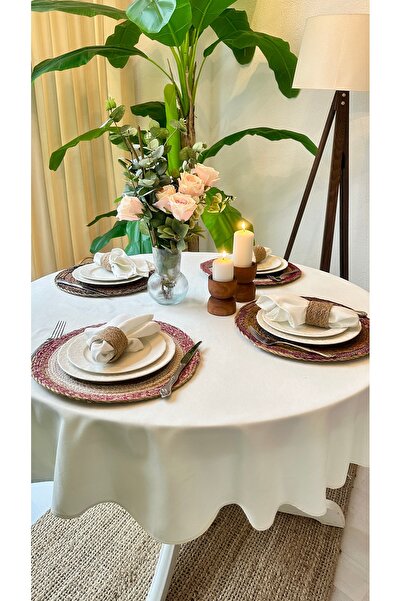 Decamor home Velvet Textured, Stain-Resistant White Round Tablecloth (Napkin Not Included)