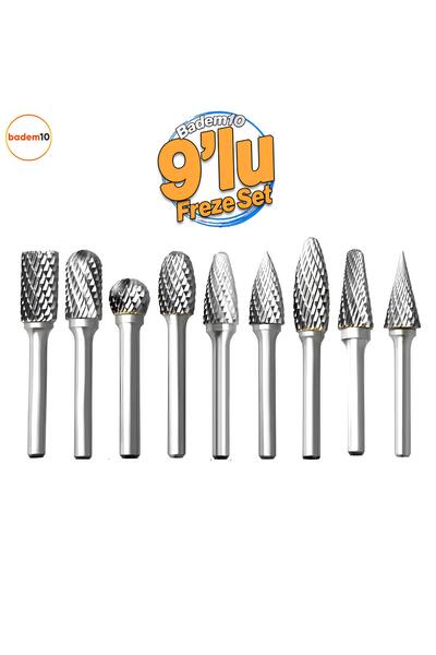 Badem10 Freze Uç Törpü 9 Parça Uç Seti Kalıpçı Metal Demir Ahşap Plastik Taş Oyma Makinesi Ucu Matkap Uyumlu