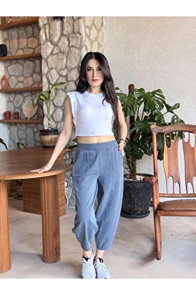 Bliss Dale Beli Lastikli Rahat Kesim Pantolon