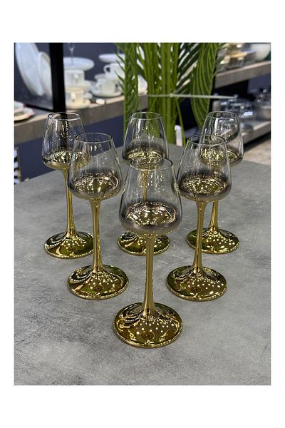 Doğudeko Luxury Czechoslovakia Crystal Thin Foot Gold Coffee Side Glass
