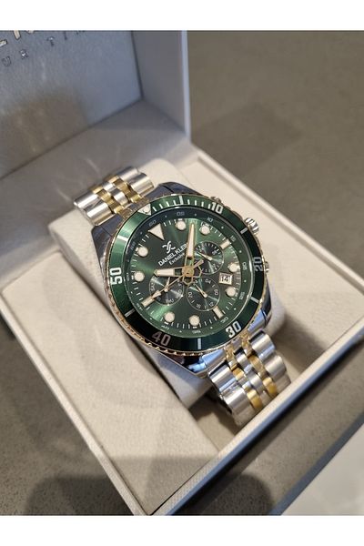 Daniel Klein Steel Bracelet with Green Dial Calendar 3 Atm Waterproof Men Wristwatch