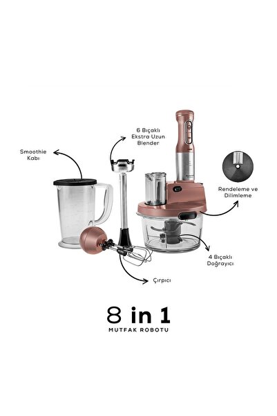 Karaca Turbo Doğrayıcı, Dilimleme Rondo, Blender 2500W Yüksek Güç 8 in 1 Mikser seti & Mutfak Robotu