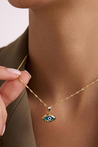 Bayar Gold 14 Ayar Altın Mavi Dev Çekik Gözlü Singapur Kolye