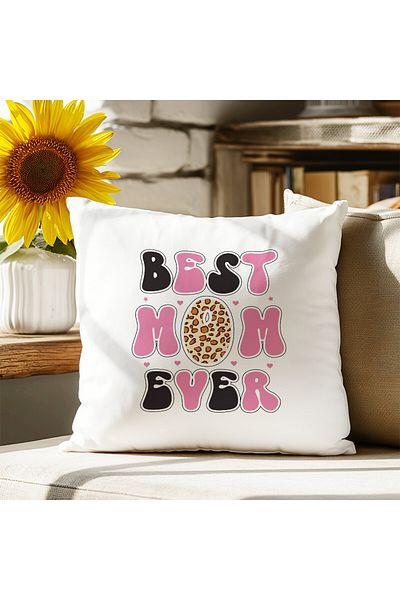 qoeuyl boutique Best Mom Ever No:2 Printed Mother's Day Fiber Filled Satin Decorative Pillow