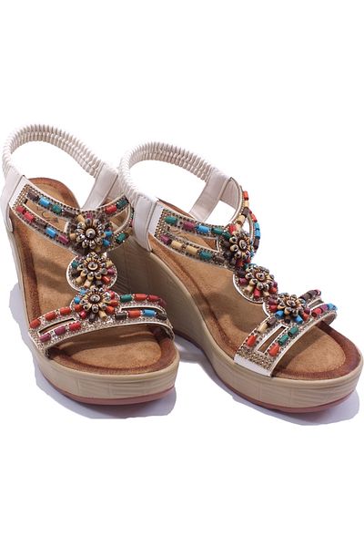 Guja 25Y155 Stone 8 Cm. Wedge Sandals (the Mold Is Smaller by 1 Size)