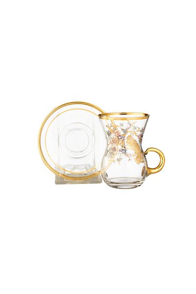Dania Turkish crystal tea cup set beautifully laser engraved in gold and silver 6 cups + 6 saucers