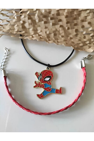 Esey Dizayn Örümcek Adam Ve Deri Bileklik - Erkek Çocuk Kolye