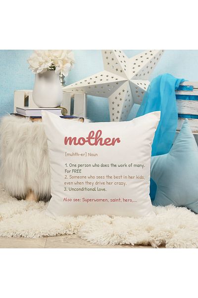 qoeuyl boutique Mother Dictionary Printed Mother's Day Gift Fiber Filled Satin Decorative Pillow