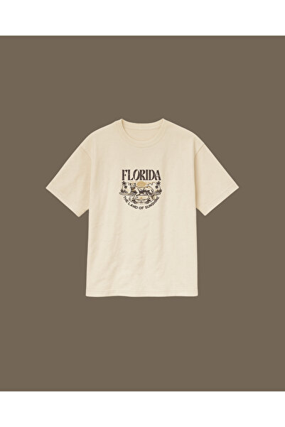 Altair Tr تي شيرت بيج اللون كبير الحجم مطبوع عليه فلوريدا للجنسين