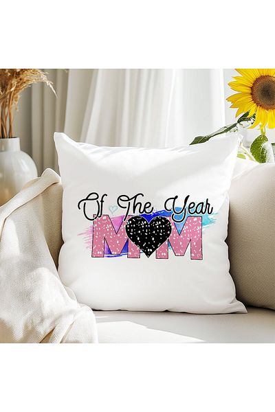 qoeuyl boutique Mom of the Year No:2 Printed Mother's Day Gift Fiber Filled Satin Decorative Pillow