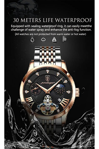 POEDAGAR Ανδρικό Ρολόι Cs1353, Ανοξείδωτο Ατσάλι, Ασημί/Χρυσό, Μαύρο Καντράν