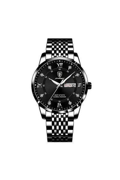 POEDAGAR Men's Watch Cs1301, Stainless Steel, Black, Black Dial