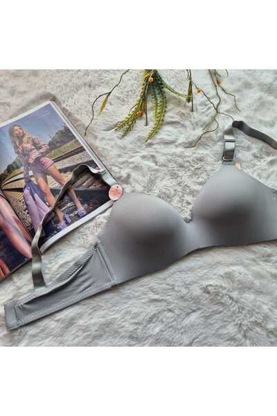 HS İÇ GİYİM Women's Gray Unfilled Underwireless Thick Strap C Cup Lotus Bra
