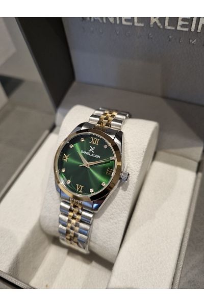 Daniel Klein New Model Dk - Yellow Bicolor Steel Bracelet Green Dial Women's Wrist Watch+Gift Bracelet