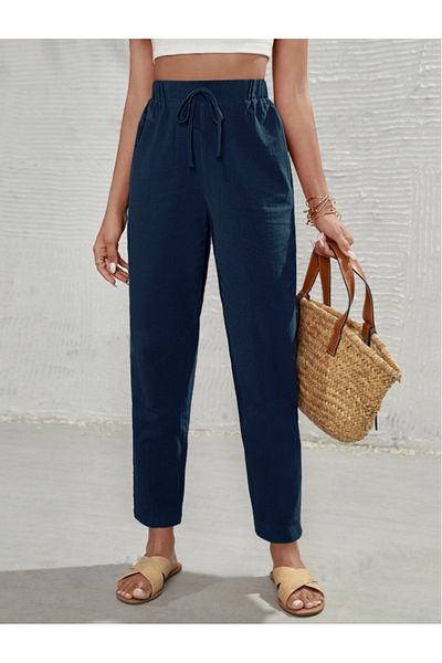 night blue French High Waist Pants