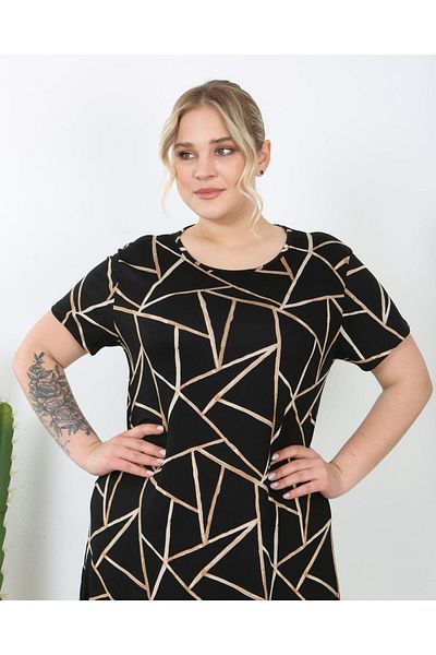 Butik Nilyam Γυναικείο κοντομάνικο μίντι ελαστικό φόρεμα Plus Size 24740