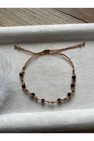 Pel Design Black Agate Stone Rope Bracelet & Anklet Adjustable