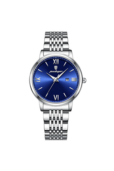 POEDAGAR Ceas de dama , otel inoxidabil, argintiu, cadran albastru