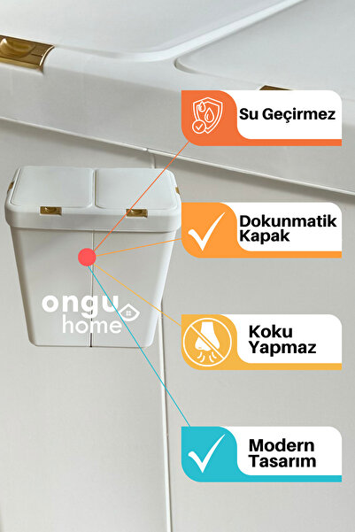 ongu home Gold Ikili Dokunmatik Çamaşır Sepeti Çöp Kovası Temizlik Kovası Kirli Sepeti