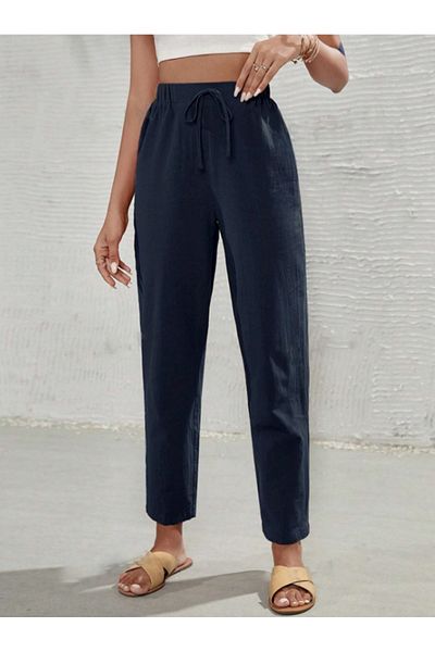 night blue French High Waist Pants