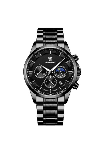 POEDAGAR Ανδρικό ρολόι Poedagar, ανοξείδωτο ατσάλι, μαύρο, μαύρο καντράν