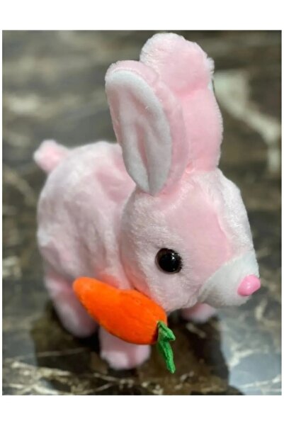 SCOWETTO Pilli Sesli Zıp Zıp Yürüyen Havuçlu Tavşan Peluş Oyuncak 15cm