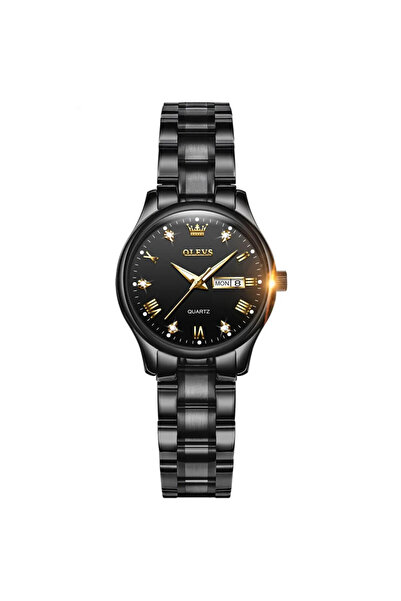 OLEVS Γυναικείο Ρολόι Cs1697, Ανοξείδωτο Ατσάλι, Μαύρο, Μαύρο Καντράν