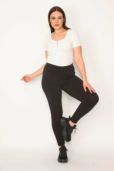 Şans Γυναικείο Μαύρο Κολάν Παντελόνι Plus Size 65N38032