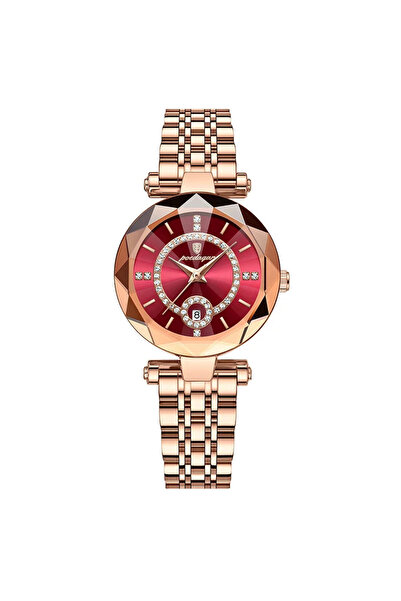 POEDAGAR Ceas dama , otel inoxidabil, rose gold, cadran rosu