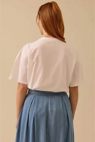 SEÇİL Tricou cu detalii cu motive pentru femei - alb