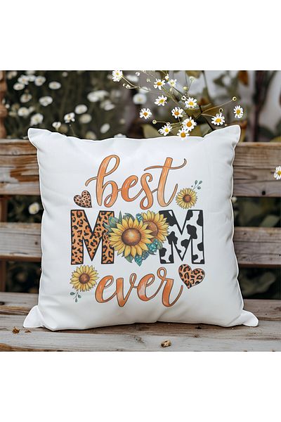 qoeuyl boutique Best Mom Ever Printed Mother's Day Gift Fiber Filled Satin Decorative Pillow