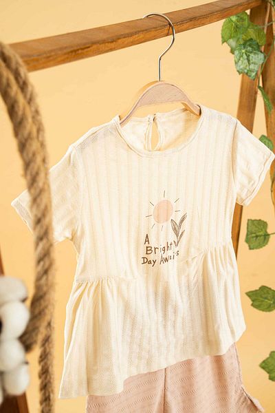 bombe Girl Boy Baby Kids Lilac 2 Piece Set Cotton Shorts Comfortable Trend Fashion Bottom Top Set Beige