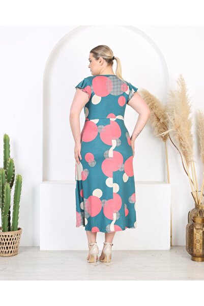 Butik Nilyam Women Plus Size Ruffle Sleeve Double Breasted Collar Maxi Dress 24741