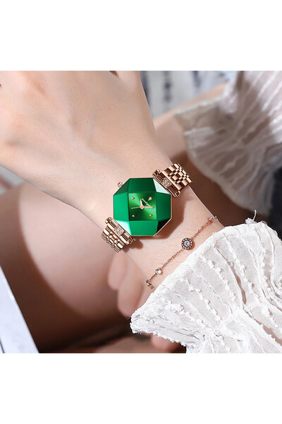 POEDAGAR Ceas Dama Cs1499, Otel Inoxidabil, Rose Gold, Cadran Verde