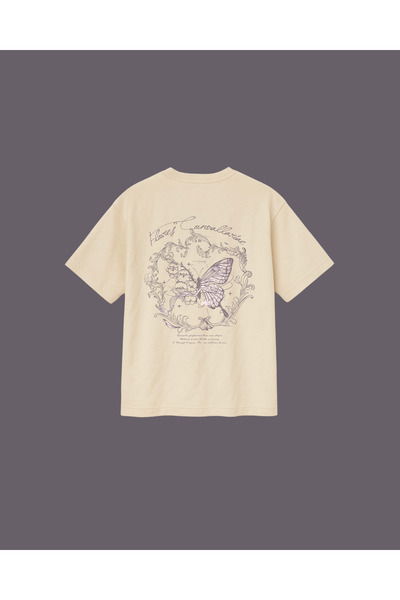 Altair Tr Beige Colored Oversize Mold Butterfly Printed Unisex T-Shirt T-Shirt
