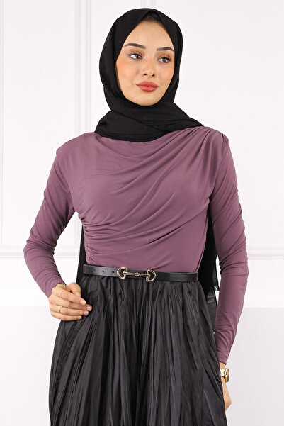 İmajButik Μπλούζα με ζιβάγκο σκούρο λιλά ντραπέ