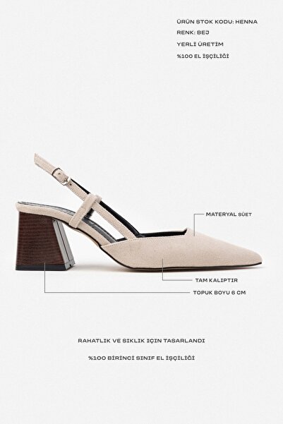 NİŞANTAŞI SHOES Henna béžové semišové dámské boty na podpatku s detailem přezky