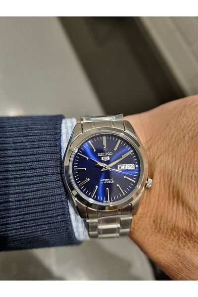 Seiko Seiko-Automatic Navy Blue Dial with Calendar Steel Bracelet 3 Atm Waterproof Men's Wristwatch