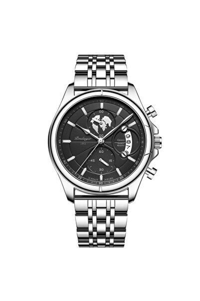 POEDAGAR Ανδρικό ρολόι Poedagar, ανοξείδωτο ατσάλι, ασημί, μαύρο καντράν