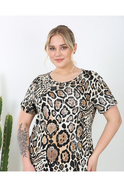 Butik Nilyam Γυναικείο κοντομάνικο μίντι ελαστικό φόρεμα Plus Size 24740