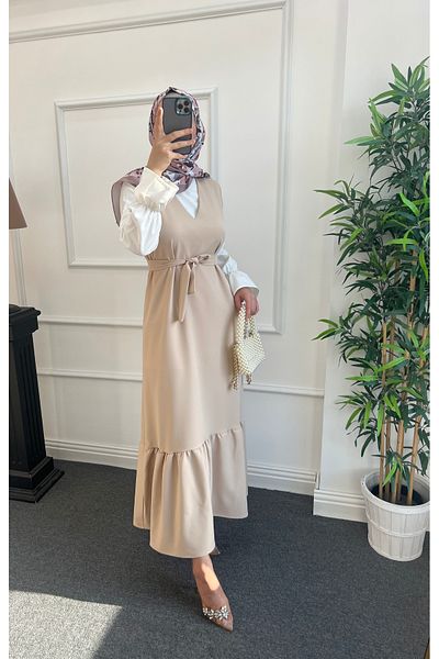 Nisa Nalbantoğlu Κρέμα Κρεπ Hijab Gilet