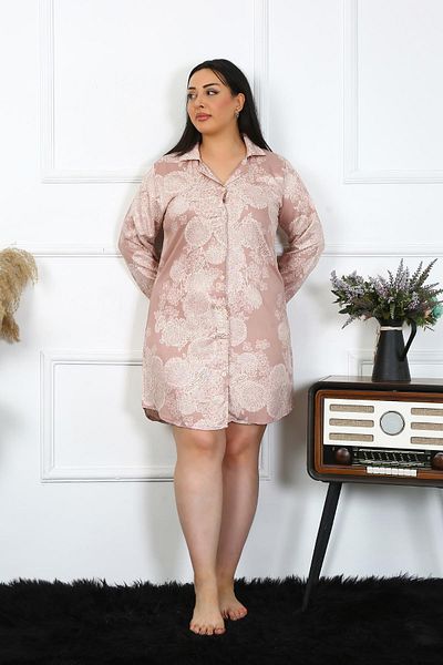 Celira Women's Plus Size Cotton Buttoned Long Sleeve Mink Tunic Nightgown