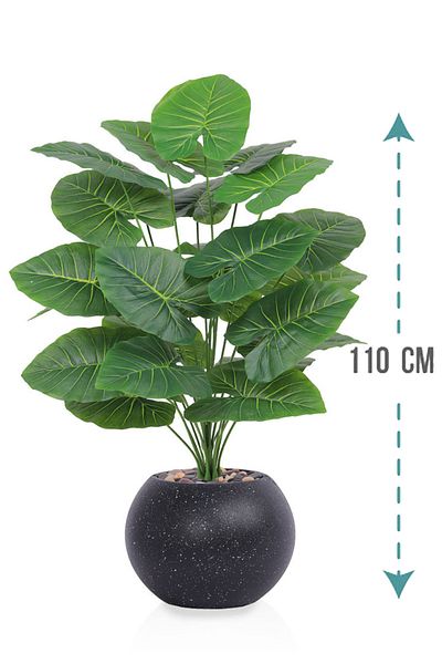 Generic Artificial Heart Leaf Seedling (Alocasia 24 Branches) in a Round Plastic Pot