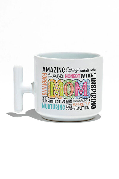 qoeuyl boutique كوب هدية عيد الأم مطبوع عليه Amazing Mom على شكل حرف T مع مقبض