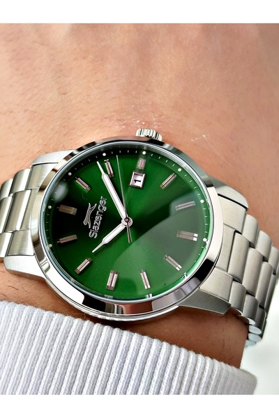 Slazenger With Calendar Silver-Green Color Steel Band Steel Case 10 Atm Waterproofness Men's Wristwatch 2495.06