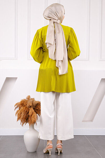 İmajButik Πράσινη φούστα λαδιού Πλισέ χιτώνα με ζώνη μέσης