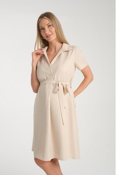 LİYACA Maternity Shirt Collar Linen Dress
