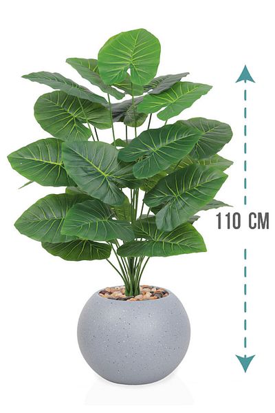 Generic Artificial Heart Leaf Seedling (Alocasia 24 Branches) in a Round Plastic Pot