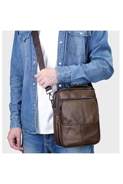 delis Men's Shoulder Bag, Atomis Gt2592, Genuine Leather, Brown