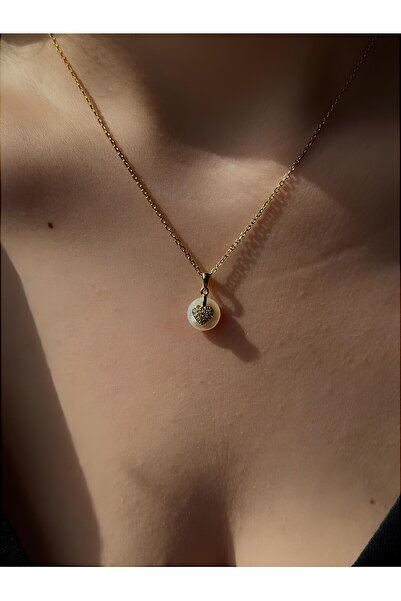 Vigens Mulier 925 Ayar Sedef Üzerine Kalp Figürlü İthal Gold Kolye Amica